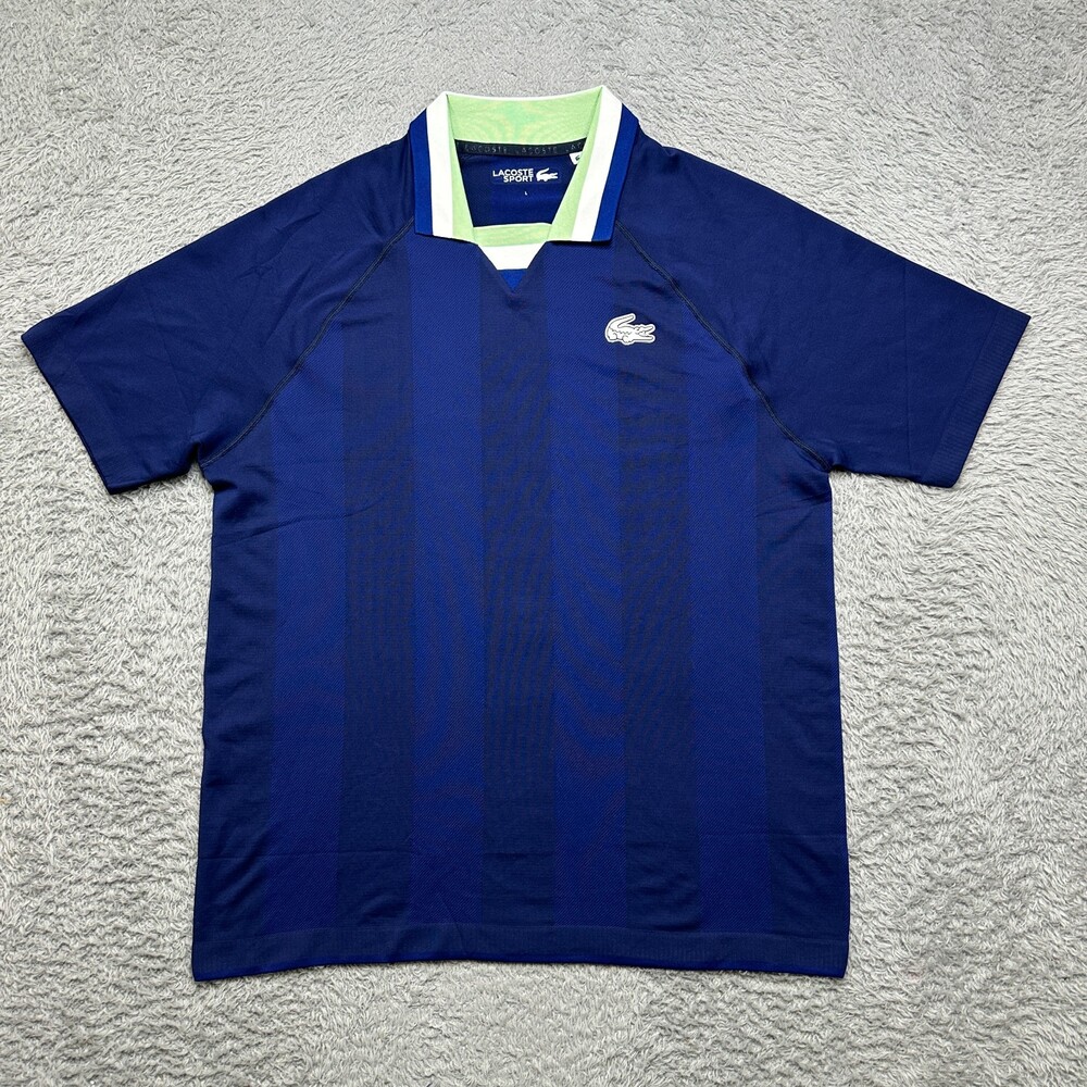 Lacoste Sport Shirt Mens Large Blue Seamless Open Collar Jacquard Polo